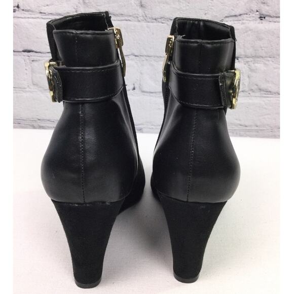 Liz Claiborne Vegan Leather Memory Foam Wedge Gold Tone Buckle Ankle Bootie 7M - Picture 6 of 13